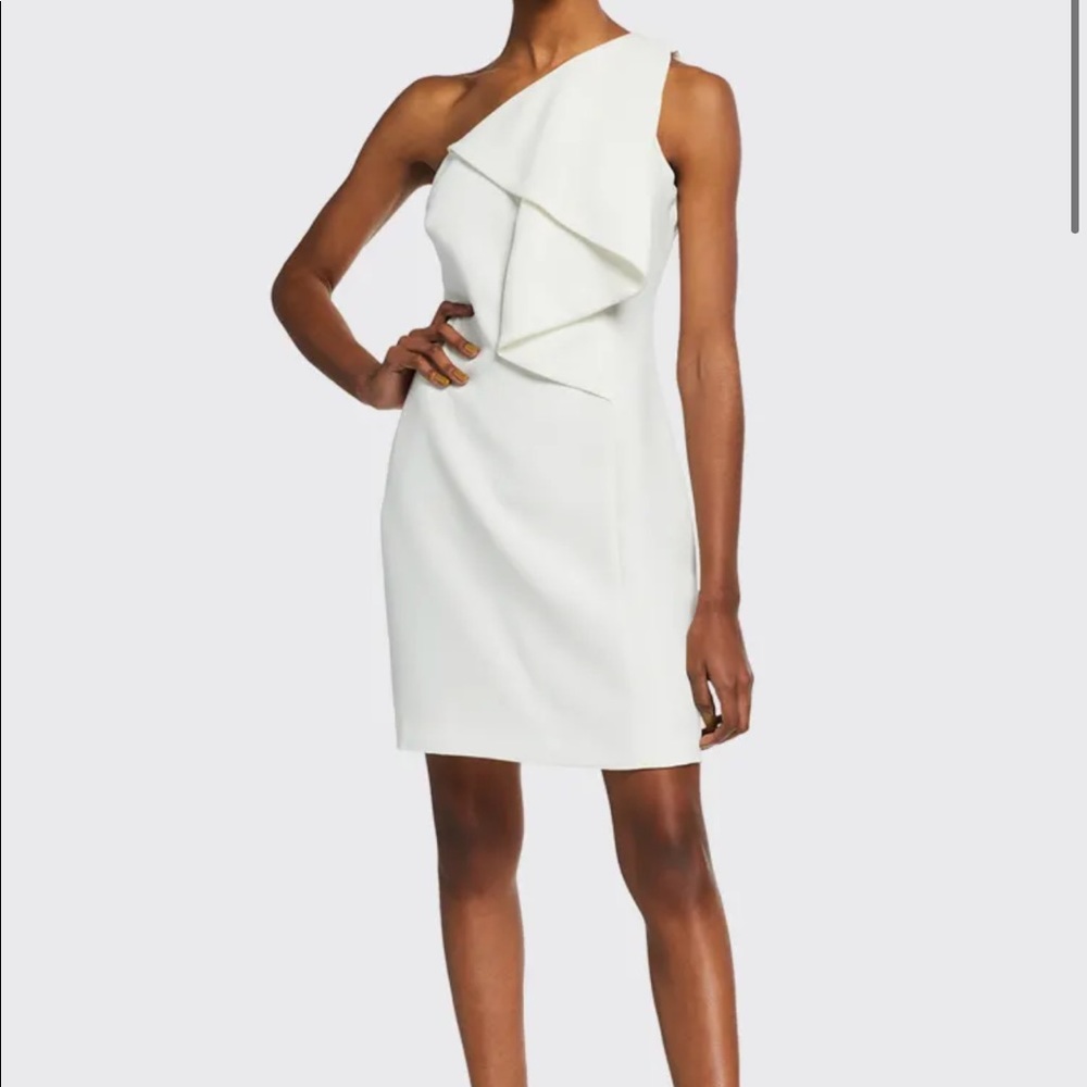 Halston One-Shoulder Stretch White Dress Size 6